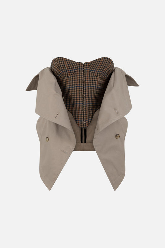 Dame Trench Bodice in Shaved Cotton and Shepherdess Plaid Cashmere