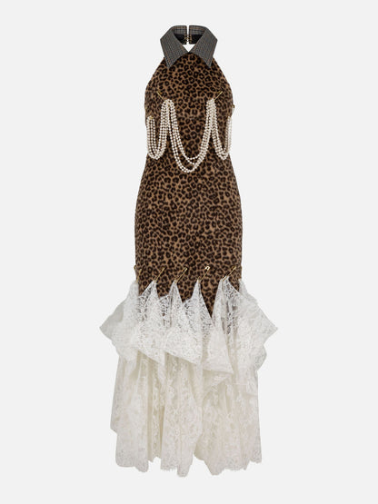 Anabelle Gown in Leopard Alpaca, Palace Tattersall Cashmere and Chantilly Lace