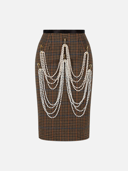 Anglia Pencil Skirt in Shepherdess Plaid Cashmere and Duchess Satin
