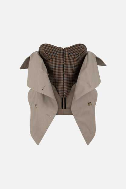 Dame Trench Bodice in Shaved Cotton and Shepherdess Plaid Cashmere