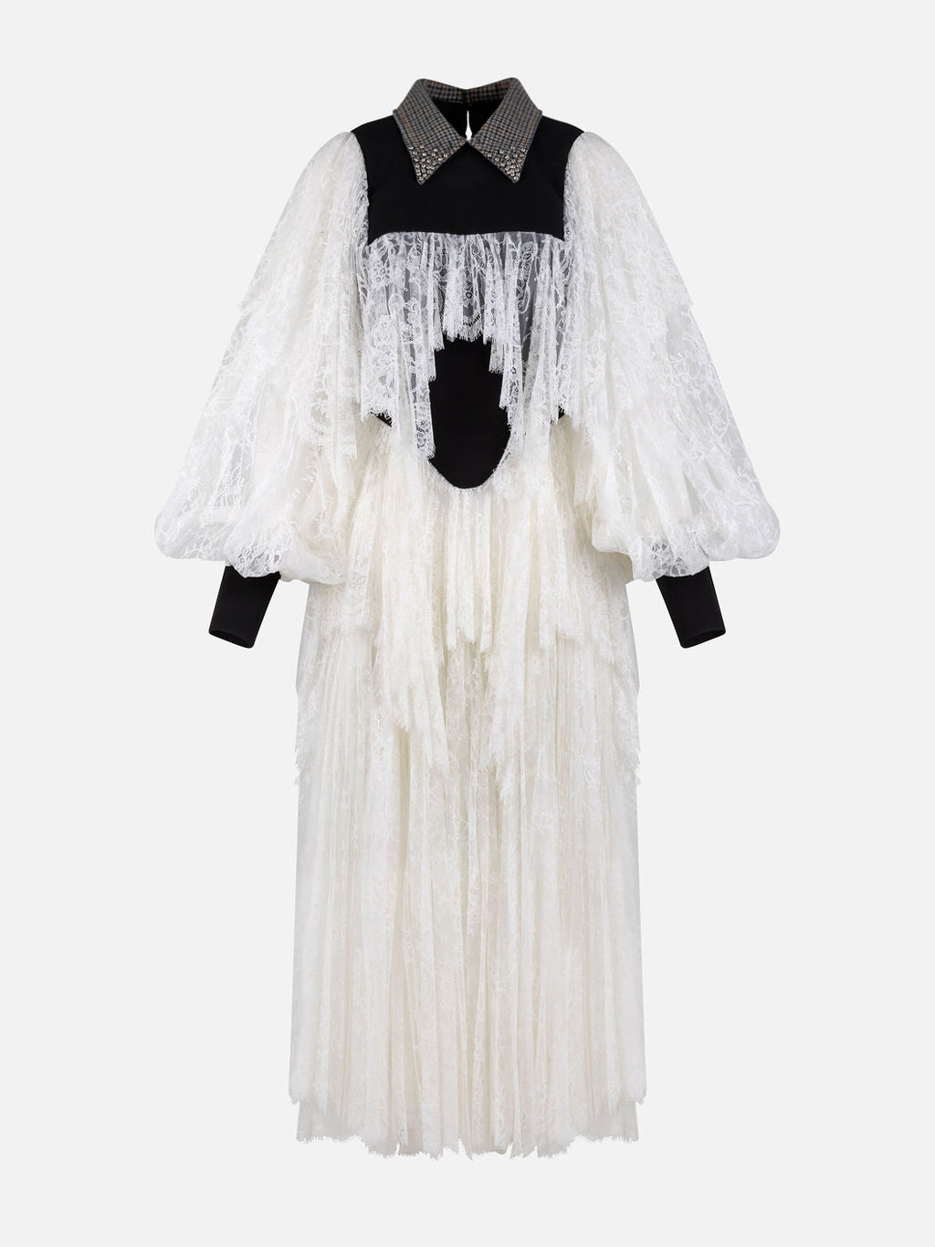 Lettice Dress in Wool Silk, Palace Tattersall Cashmere and Chantilly Lace