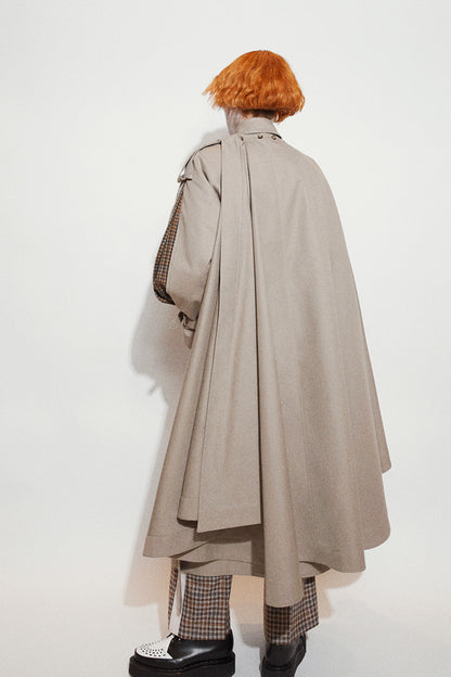 Lydon Trench in Rain Resistant Shaved Cotton and Shepherdess Plaid Cashmere