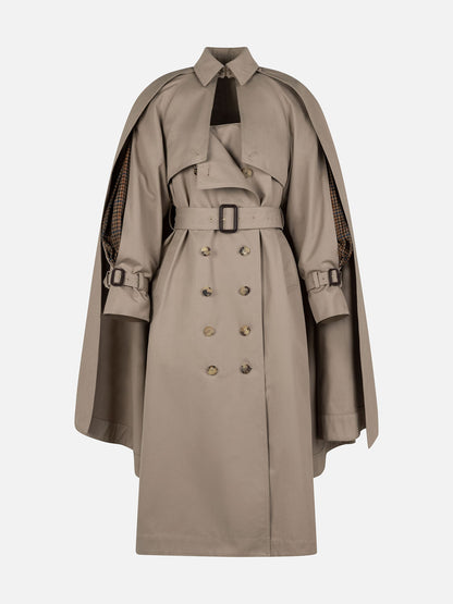 Lydon Trench in Rain Resistant Shaved Cotton and Shepherdess Plaid Cashmere