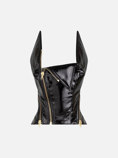 Scarlett Motorcyle Bodice in Patent Leather Lambskin