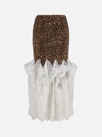 Zandra Skirt in Leopard Alpaca and Chantilly Lace