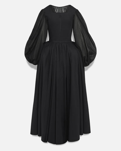 Fiameta Dress in Cotton Sateen, Cotton Voile with Silk Satin Hip Pad