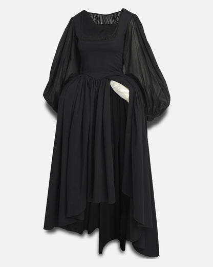 Fiameta Dress in Cotton Sateen, Cotton Voile with Silk Satin Hip Pad