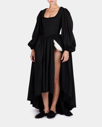 Fiameta Dress in Cotton Sateen, Cotton Voile with Silk Satin Hip Pad