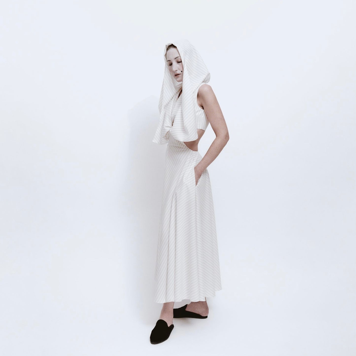 Pasquete Dress in Pinstripe Wool Silk